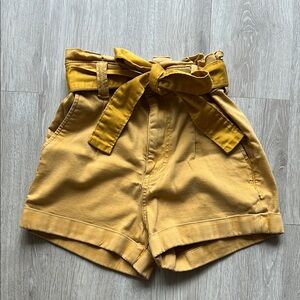 Express Yellow High Waist Paper Bag Shorts